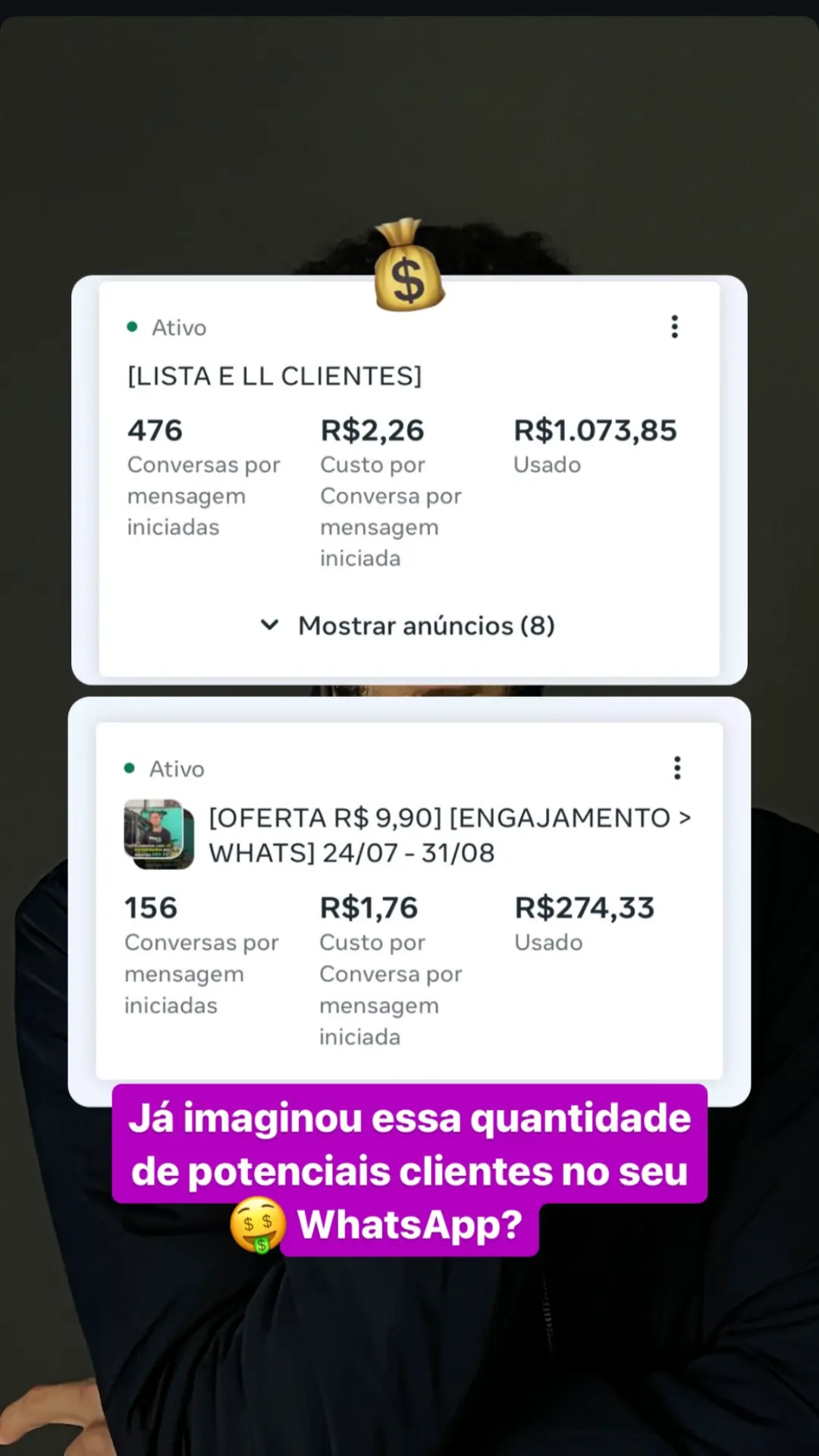 476 conversas a R$ 2,26 e 156 conversas a R$ 1,76